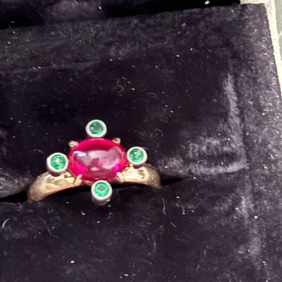 GorgeousSALE  custom 14 karat gold, synthetic, cabochon, ruby and tourmaline - Picture 4 of 6